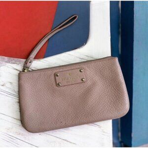 KATE SPADE Pink Pebble Leather Wristlet Clutch